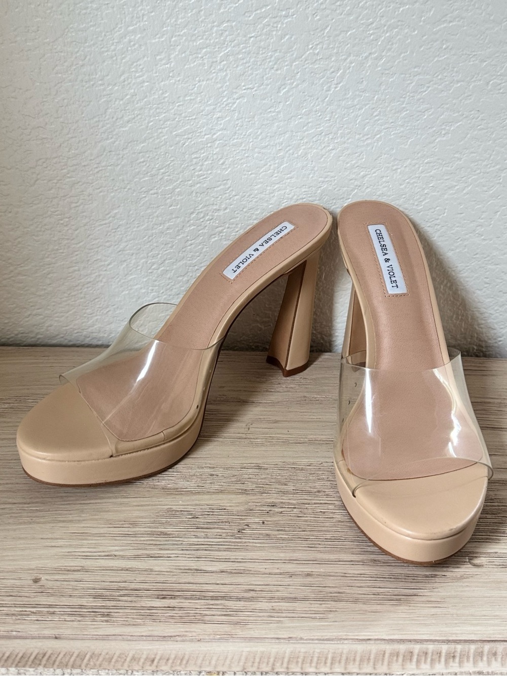CHELSEA & VIOLET Nude Clear Strap Platform Heels . Size 9.5 - Picture 2 of 10
